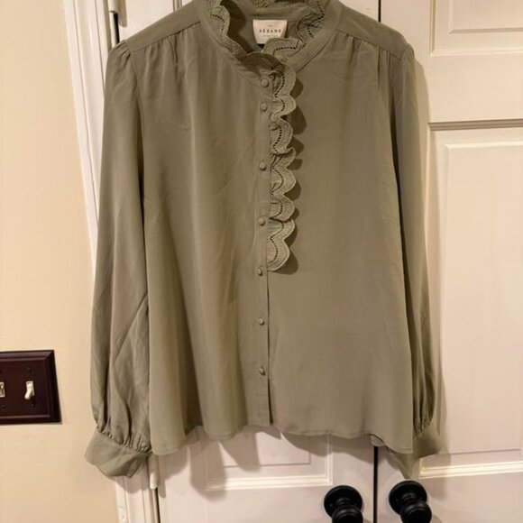 BNWT Sezane Chlo Pistachio Green Light Kaki Silk 46 14 - Picture 3 of 7
